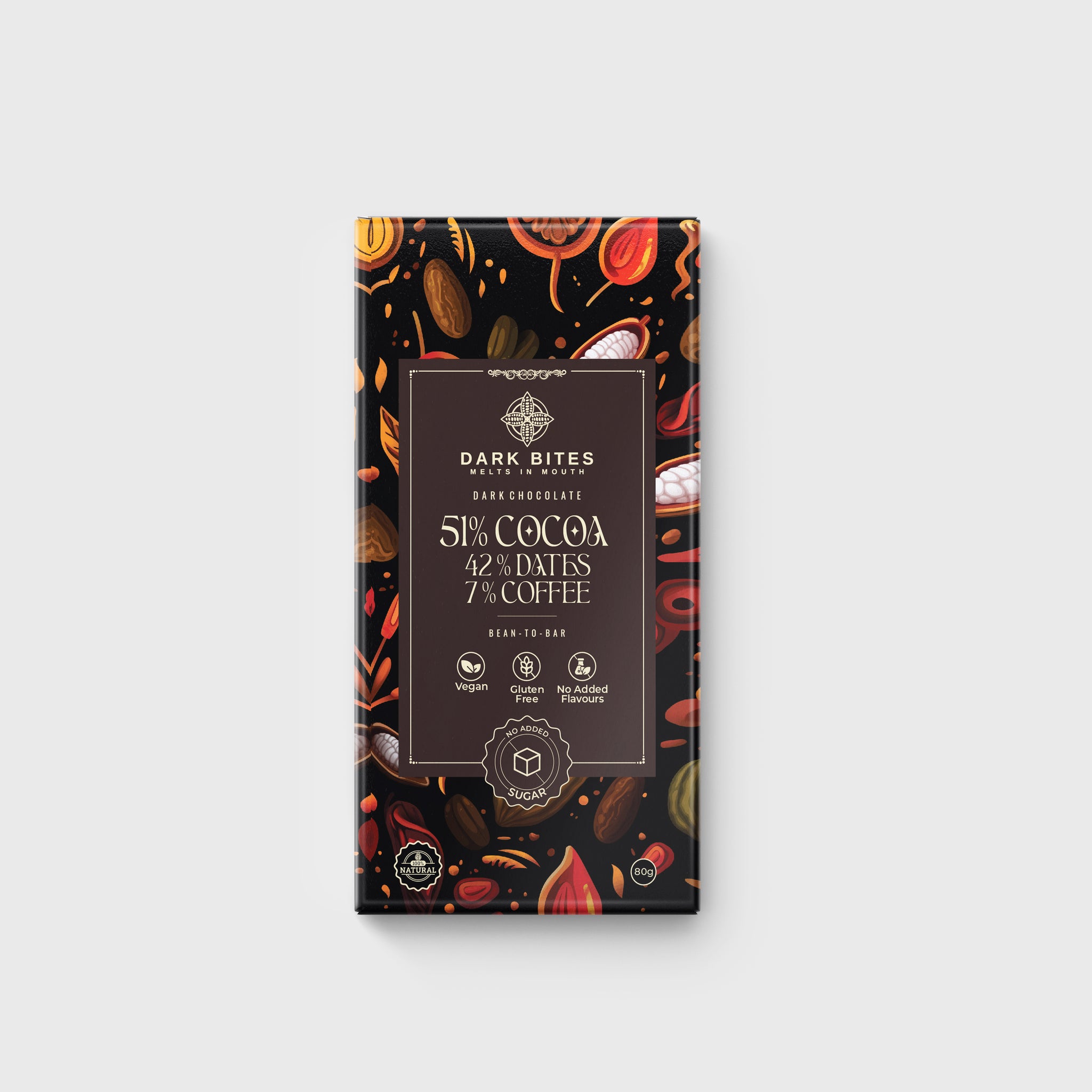 Dark Bites Vegan Dark Chocolate - 51% Cocoa, 42% Dates, 7% Coffee