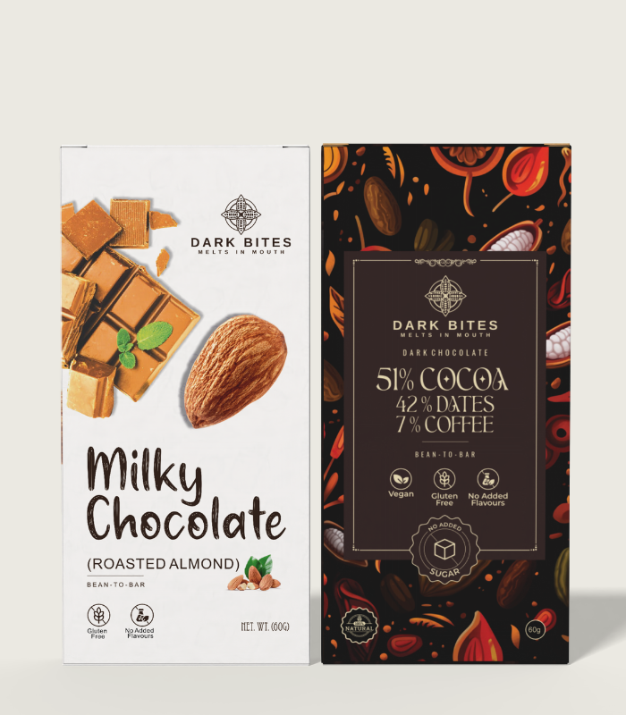 Milk Almond & Dark Coffee Date Chocolate Combo (2 x 60g) | Bean-to-Bar Artisanal Chocolates